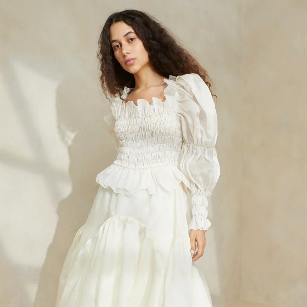 Suzette Cream Smocked Organza Dress Loeffler Randall XS - Picture 1 of 3